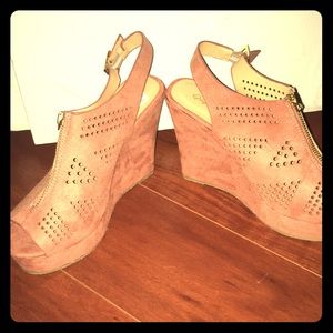 Peach color wedge heels